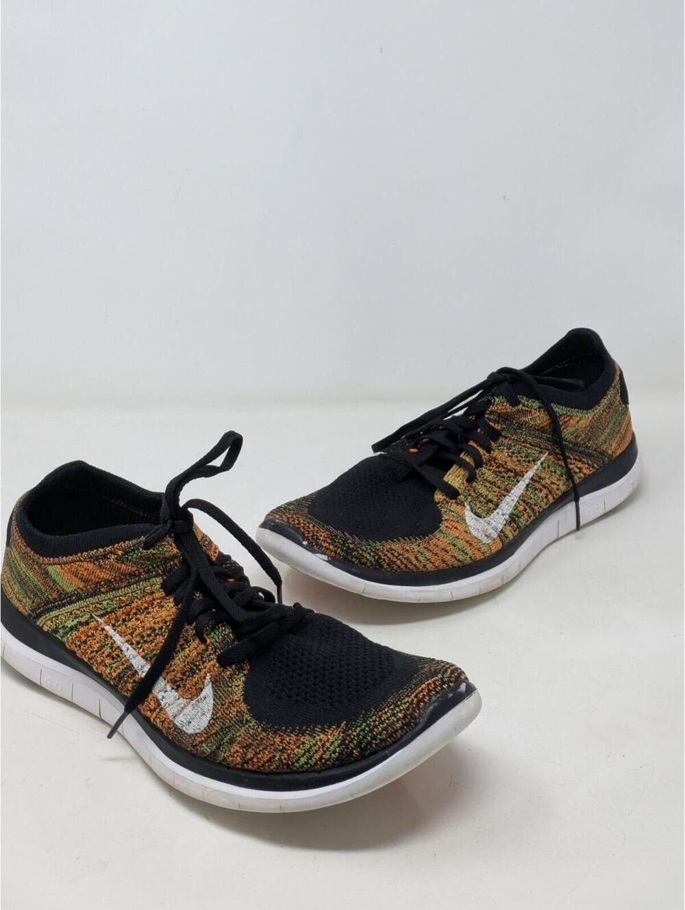 Nike Free 4.0 Flyknit Multicolor Black Green Orange Men's Size 10 Running Shoes